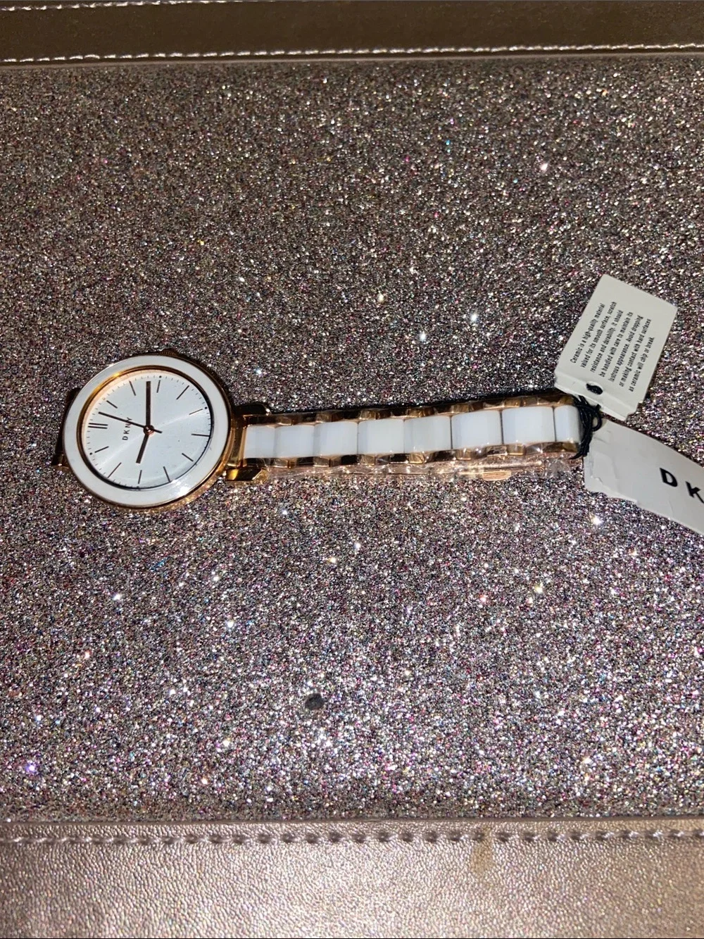 DKNY Rose Gold and White Ceramic Women's Bracelet Watch